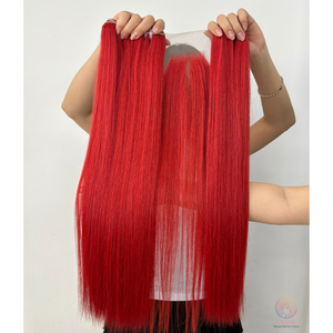 Cabello Virgen Vietnamita 100%, Color Rojo de la Mejor Calidad, Cabello Liso con Doble Trama, 3 Paquetes con Cierre de Encaje 2X4, 55 cm - Product Image 1