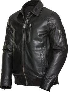 แจ็กเก็ตหนังเข้ารูปสำหรับผู้ชายบอมเบอร์ซับในผ้าวิสคอสระบายอากาศได้ดีแจ็คเก็ตไฮสตรีทซิปปิดฤดูหนาวสีดำ - Product Image 2