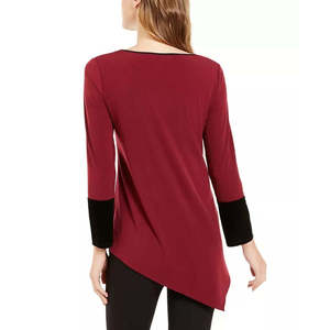 Top da donna in maglia colorblock con orlo asimmetrico - Alfani Wine - Product Image 2