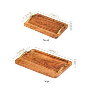 Ambar Exports Juego de 2 Bandejas Rectangulares Modernas de Madera de Acacia con Asas Doradas, Ecológicas para Decoración de Fiestas - Product Image 2