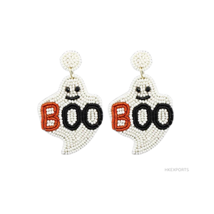 Boucles d'oreilles artisanales BOO Halloween perlées - Product Image 2