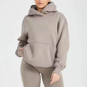 Pull en molleton tricoté uni pour femme, 100 % coton, léger, respirant, à capuche, manches longues, coupe ample et oversize, pour l'hiver - Product Image 3