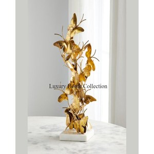 <b>Leaf</b> Shape Decorative Tabletop Sculpture Gold Color Shiny Polished With Black Color Powder Coated Luxurious Design Handcrafted - Product Image 6
