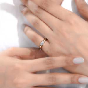 East West Marquise Solitaire Engagement <b>Ring</b> IGI Certified Half Bezel <b>Diamond</b> <b>Ring</b> - Product Image 6