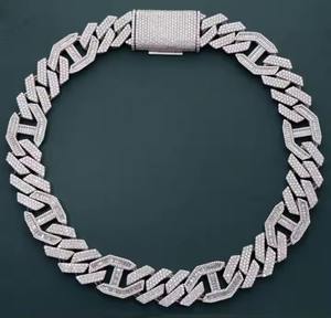 Chaîne à maillons cubains en argent de luxe entièrement glacée D couleur VVS clouté Moissanite testeur de diamant pour mariage - Product Image 1