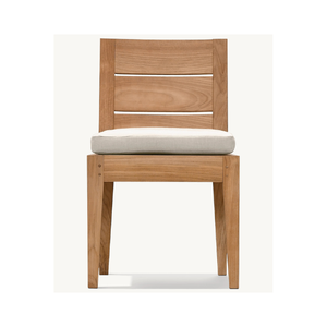 Chaise de salle à manger moderne en teck massif avec dossier large et siège coussin - Product Image 1