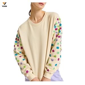 Chemises à manches longues pour femmes de conception populaire personnalisée 260gsm 100% coton T-Shirt Overs T-shirt vierge avec patchs de broderie personnalisés - Product Image 1