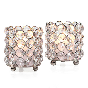 Antique Decorative Silver Metal And Crystal Tealight <b>Candle</b> Votive for Home Event <b>Wedding</b> Tabletop Lights Decoration - Product Image 1