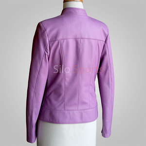 Chaqueta de cuero de piel de oveja púrpura claro genuino para mujer de nuevo diseño MOQ bajo chaqueta de moda térmica barata al por mayor de alta calidad OEM - Product Image 2