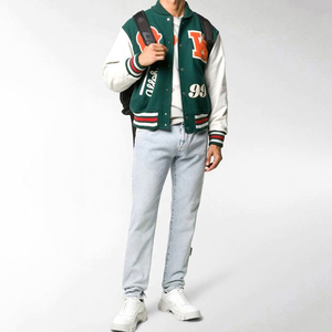 Men Streetwear Varsity Jacket Oversized <b>Wool</b> Leather Sleeve Chenille Patch Bulk Supply - Product Image 3