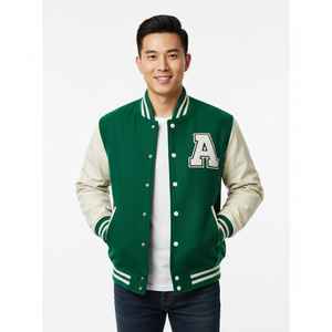 Veste universitaire unie tendance, étiquette tissée personnalisée, veste de baseball bomber, coque en polyester, vêtements décontractés pour hommes - Product Image 5