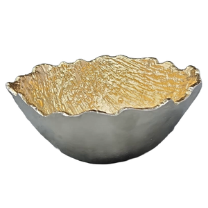 Lujoso cuenco de metal para servir con técnica personalizada de oro interior para bodas o fiestas Elegante cuenco de almacenamiento de vajilla - Product Image 1