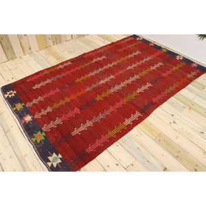 Grand tapis turc 5,3x9,1 pieds, tapis en laine vintage abstrait rouge - Product Image 1