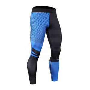 Leggings MMA pour hommes à taille haute et longueur intégrale, bleu noir, imprimé géométrique, en Spandex et Polyester, extensibles dans les quatre sens, avec design à surpiqûres contrastées - Product Image 4