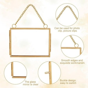 Marco de Fotos Rectangular con Múltiples Flores Prensadas para Boda, Mini Marco de Fotos Colgante para Pared con Acabado Dorado - Product Image 3