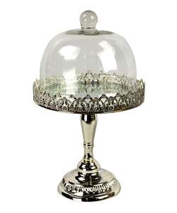 Support à gâteau en métal argenté avec dôme en verre, ajoutant du caractère à la décoration de la cuisine et aux présentations de desserts - Product Image 4