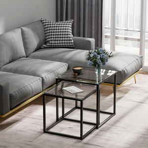 Ensemble de 2 tables basses modernes en verre noir avec cadre en métal et tables d'appoint pour le salon et la chambre à coucher. - Product Image 5