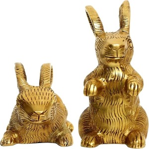 Ensemble moderne de 2 sculptures de lapins en or métallique, pièce maîtresse de décoration de table pour fête et vacances, motif animal - Product Image 2