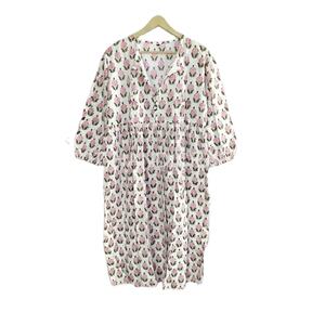 ชุดเดรสลำลองแขน3/4พิมพ์ลายดอกไม้ผ้าฝ้ายโบโฮสำหรับผู้หญิงชุดเดรสใส่ไปทะเลชุดราตรีสำหรับผู้หญิงชุดเดรสลำลองสำหรับใส่ไปปาร์ตี้ตอนเย็นของ100% - Product Image 1