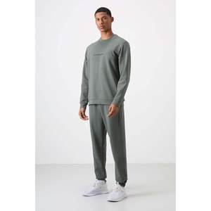 Ensemble de survêtement décontracté pour homme en coton kaki, épais, doux, texturé, coupe confortable, style imprimé - 85253 - Product Image 4