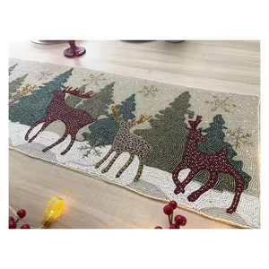 Camino de mesa con cuentas de Mantel bordado de tendencia | Manteles individuales personalizables con diseño antiguo para la mesa del hogar y el jardín" - Product Image 5