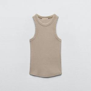 Débardeur de travail rétro pour femmes avec décoration en dentelle à col licou à la mode lavée à l'eau Conception de côtes simples pour le confort et le style - Product Image 4