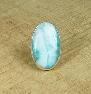 Blue Larimar Ring Oval Gemstone 925 Sterling <b>Silver</b> Handmade Jewelry Caribbean Stone Ring For Women Wholesale - Product Image 1