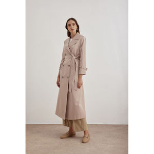 Manteau long beige vintage pour femme, à double boutonnage, avec détails brodés - Product Image 3