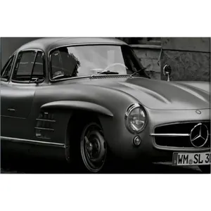 Impresión en lienzo de Fida con diseño de Mercedes 300 SL Gullwing en blanco y negro - Product Image 6