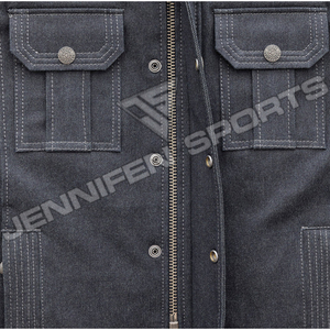 Veste en tissu denim pour homme pour moto d'hiver 2024, poches sur la poitrine et sur les côtés, fermeture éclair et boutons, col doublé en maille - Product Image 3