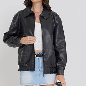 Veste d'hiver en cuir véritable pour femmes grandes tailles, logo frontal uni, coupe-vent, écologique, utilisation en extérieur, col rabattu - Product Image 5