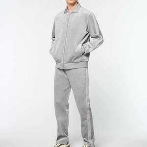 Winter Hooded Casual <b>Jacket</b> Pant <b>Men</b> Velour Jogger Tracksuit Custom Logo Luxury Side Stripe Drawstring Rhinestone Sportswear - Product Image 2