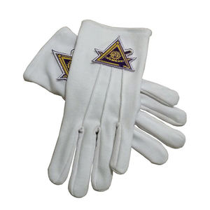 Guantes de algodón masónico bordados a mano cuadrados dorados y brújula - Product Image 4