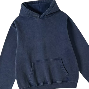 Sudadera con capucha lavada con ácido azul marino para hombre, ropa de calle de lana pesada de gran tamaño, Jersey de invierno grueso y cálido de algodón con logotipo personalizado Vintage - Product Image 3