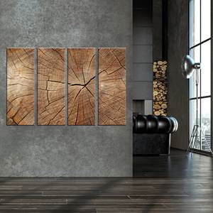 Impression sur toile abstraite à texture de bois moderne Art déco élégante - Ensemble de 4 panneaux d'art mural suspendus - Product Image 1