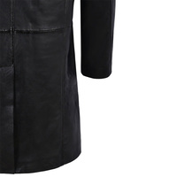 Trench-Coat en cuir noir pour homme, longueur aux genoux, en peau de mouton véritable, nouvelle collection 2022