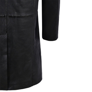 Gabardina de piel auténtica de oveja para hombre, abrigo largo hasta la rodilla, Estilo negro, 2022 - Product Image 5