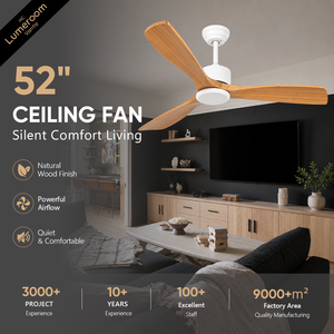 52 Inch Solid Wood Ceiling Fan No <b>Light</b>, 3 Blade Reversible DC Motor Ceiling Fan with <b>Remote</b> for Living Room Patio Bedroom - Product Image 1