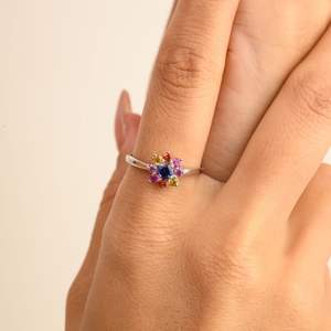 Lujoso anillo de flor de múltiples piedras preciosas naturales 100%, oro blanco sólido de 14K, nuevo diseño, joyería hecha a mano para bodas, fiestas todos los días - Product Image 2