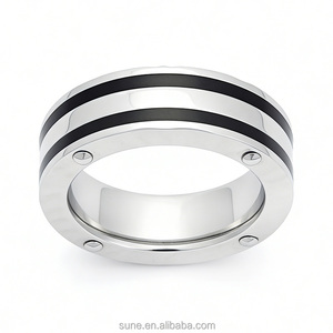 Anillo de Acero Inoxidable de Alta Calidad con Esmalte Negro a Rayas, Estilo Industrial <span class=keywords><strong>Punk</strong></span> para Hombre con Remaches, Joyería de Moda - Product Image 2