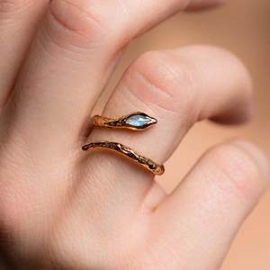 14K oro sólido labradorita natural piedras preciosas ojos serpiente anillo delicado hecho a mano joyería Animal amante regalo - Product Image 4