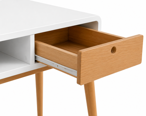 Bureau de travail scandinave moderne convertible en bois d'hévéa, MDF et placage de frêne, finition naturelle - Product Image 4