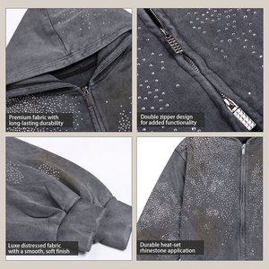 OEM ODM ropa de calle piedra desgastada doble cremallera Sudadera con capucha de calidad superior cómoda y elegante para el precio de fábrica - Product Image 5