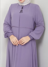 Abaya élégante unie longue jusqu'au sol à col bateau pour femme, manches longues, tissu léger, respirant et à séchage rapide, tenue décontractée pour adultes en voyage - Product Image 2