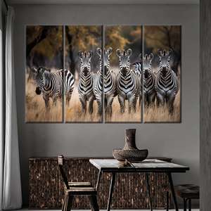 Impression sur toile élégante motif zèbre : Décoration murale moderne sur le thème de la forêt, 4P : encadrée - Product Image 1