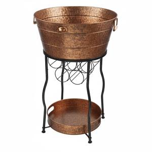 Ensemble de 2 jardinières rondes en métal argenté sur pieds dorés, style fermier, décoration de jardin intérieure et extérieure, vente en gros - Product Image 3