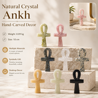Sculpture Ankh en Pierre Naturelle, Symbole de Vie Égyptien, Ornement de Présentation en Cristal et Cadeau Unique