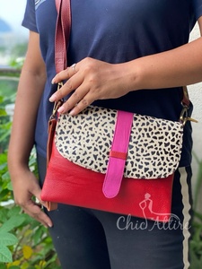 Sac à main en cuir véritable sac à bandoulière multicolore de style attrayant sac à main en cuir recyclé imprimé animal - Product Image 5