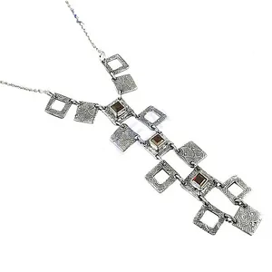 Collar de Moda con Cadena de Eslabones de Plata de Ley 925 y Piedras Naturales Geométricas para Mujer, Apto para Pieles Sensibles, Especial para Uso Diario - Product Image 1