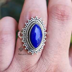 Handmade Boho <b>Statement</b> Women's <b>Ring</b> Lapis Lazuli 925 Sterling Silver Blue Gemstone Jewelry One Size Fits All Birthday - Product Image 6